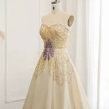 Elegant Ivory Beaded Prom Dress A-Line Evening Gown Satin Party Dress Long Formal Dress HZ1024