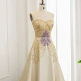 Elegant Ivory Beaded Prom Dress A-Line Evening Gown Satin Party Dress Long Formal Dress HZ1024