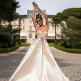 Elegant Ivory Beaded Prom Dress A-Line Evening Gown Satin Party Dress Long Formal Dress HZ1024