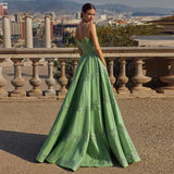 Gorgeous Green Shiny Beaded Spaghetti Strap A-Line Long Prom Dress Evening Dress HZ1024