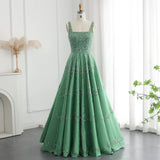 Gorgeous Green Shiny Beaded Spaghetti Strap A-Line Long Prom Dress Evening Dress HZ1024
