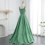 Gorgeous Green Shiny Beaded Spaghetti Strap A-Line Long Prom Dress Evening Dress HZ1024