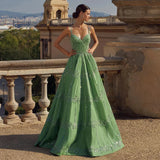 Gorgeous Green Shiny Beaded Spaghetti Strap A-Line Long Prom Dress Evening Dress HZ1024