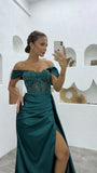 NEW ARRIVAL OFF-THE-SHOULDER SLEEVELESS MERMAID EVENING PARTY GOWNS LONG SLIT HZ1024