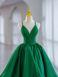 Green Ball Gown Satin Short Prom Dress, Green Satin Evening Dress HZ1024