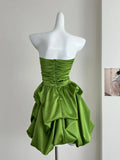 Simple Green Strapless Ruffled Hem Design A-line Mini Party Dress Homecoming Dress HZ1024