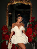 Sexy Ivory Satin Off-the-shoulder Sweetheart Short A-Line Party Dress Cocktail Dress Homecoming Dress HZ1024