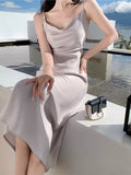 New Fashion Satin Design A-line Sleeveless Spaghetti Strap Dress HZ1024