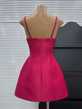New Rose Pink Spaghetti Strap Bow Design A-line Party Dresses Homecoming Dresses, HZ1024