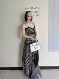 New Fashion Plaid Ruffled Irregular Dress Hem Design A-line Sleeveless Spaghetti Strap Dress HZ1024
