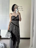 New Fashion Plaid Ruffled Irregular Dress Hem Design A-line Sleeveless Spaghetti Strap Dress HZ1024