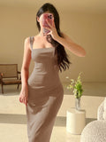 Women New Simple Fashion Solid Color Slim-fit Spaghetti Strap Dress HZ1024