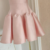 Retro Pink 3D Flowers Design A-line Strapless Satin Mini Party Dress Homecoming Dress HZ1024