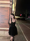New Fashion Cinched Waist Design Black A-line Sleeveless Spaghetti Strap Dress HZ1024