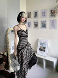 New Fashion Plaid Ruffled Irregular Dress Hem Design A-line Sleeveless Spaghetti Strap Dress HZ1024