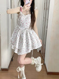 New Fashion Pink Floral Design A-line Sleeveless Spaghetti Strap Tiered Dress HZ1024