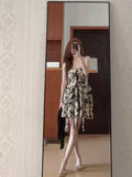 New Fashion Floral Ruffled Design A-line Cinched Waist Sleeveless Spaghetti Strap Dress HZ1024