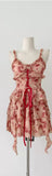 New Fashion Floral Ruffled Design A-line Cinched Waist Sleeveless Spaghetti Strap Dress HZ1024