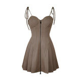 New Fashion Chocolate Brownies Style Design A-line Sleeveless Spaghetti Strap Dress HZ1024