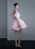Cute Pink Off-the-shoulder Short A-Line Party Dress Cocktail Dress Homecoming Dress HZ1024