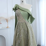 Gorgeous Sparkling Beaded Green One-shoulder A-Line High Slit Long Prom Dress Evening Dress HZ1024