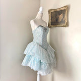 Charming Light Blue Sequined Design Elegant Mesh Spaghetti Strap Homecoming Dress HZ1024