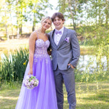 Vintage Lilac Applique Sequin Prom Dress Sweetheart A-Line Evening Dress Long Formal Dress HZ1024