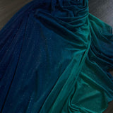 Vintage Shiny Gradient Blue-green Sheath Chiffon Unique Shoulder Strap Design Long Prom Dress Evening Dress HZ1024