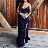 Vintage Purple Sequin Prom Dress Strapless Evening Dress Long Sheath Formal Dress HZ1024