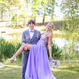 Vintage Lilac Applique Sequin Prom Dress Sweetheart A-Line Evening Dress Long Formal Dress HZ1024