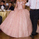 Vintage Pink Sequin Sweet 16 Quinceanera A-Line Strapless Floor-length Prom Dress Birthday Dress Evening Dress Ball Gown HZ1024