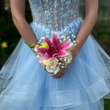 Vintage Blue Tulle Prom Dress Spaghetti Strap Evening Dress Long A-Line Formal Dress HZ1024