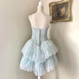 Charming Light Blue Sequined Design Elegant Mesh Spaghetti Strap Homecoming Dress HZ1024