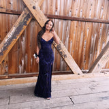 Vintage Purple Sequin Prom Dress Strapless Evening Dress Long Sheath Formal Dress HZ1024