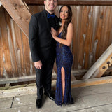 Vintage Purple Sequin Prom Dress Strapless Evening Dress Long Sheath Formal Dress HZ1024