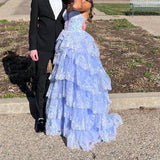 Vintage Shiny Sequin A-Line Prom Dress Spaghetti Strap Tiered Evening Dress Long Formal Dress HZ1024