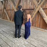 Vintage Purple Sequin Prom Dress Strapless Evening Dress Long Sheath Formal Dress HZ1024