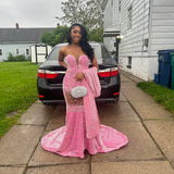 Vintage Pink Beaded Prom Dress Sweetheart Strapless Evening Dress Long Mermaid Formal Dress HZ1024