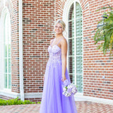 Vintage Lilac Applique Sequin Prom Dress Sweetheart A-Line Evening Dress Long Formal Dress HZ1024