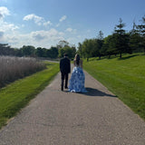 Vintage Blue Floral Prom Dress A-Line Tiered Evening Dress Long Formal Dress HZ1024