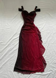 Vintage Shiny Burgundy Sheath Chiffon Shoulder Strap Design Long Prom Dress Evening Dress HZ1024
