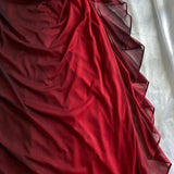 Vintage Shiny Burgundy Sheath Chiffon Shoulder Strap Design Long Prom Dress Evening Dress HZ1024