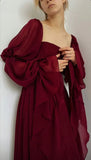 Retro Burgundy Long-sleeve A-Line Long Prom Dress Party Dress Evening Dress HZ1024