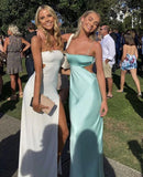 Vintage Aqua Spaghetti Strap Mermaid Satin Prom Dress Party Dress Evening Dress HZ1024