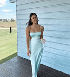 Vintage Aqua Spaghetti Strap Mermaid Satin Prom Dress Party Dress Evening Dress HZ1024