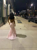 Enchanting Pink Lace Backless Mermaid Long Prom Dress Party Dress Evening Dress HZ1024