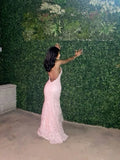 Enchanting Pink Lace Backless Mermaid Long Prom Dress Party Dress Evening Dress HZ1024