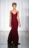 Vintage Burgundy Mermiad Applique Spaghetti Strap Long Prom Dress Evening Dress HZ1024