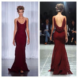 Vintage Burgundy Mermiad Applique Spaghetti Strap Long Prom Dress Evening Dress HZ1024