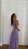 Vintage Lilac A-Line Lace Tiered Prom Dress Party Dress Evening Dress HZ1024